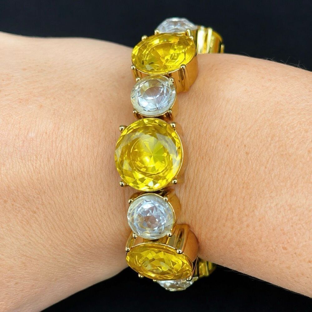 Lee Angel Designer Bracelet – Yellow Crystals, Gold Plated + Gift Pouch